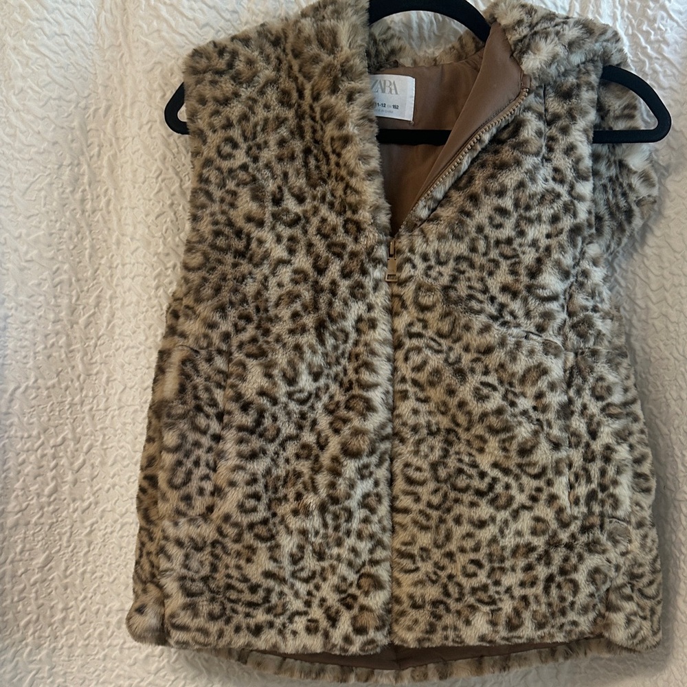 Zara Animal Print Faux Fur Vest